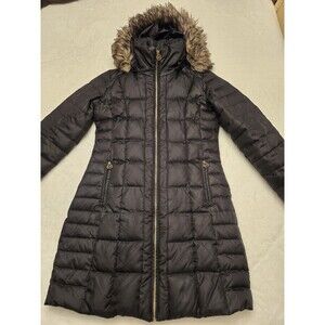Michael Kors Women's Faux Fur Trim Hooded Quilted Down Puffer Coat Small Black
